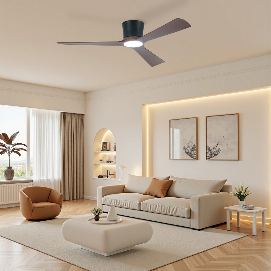 ZEVENTI - LED stmievateľný stropný ventilátor AUREX LED/24W/230V 3000/4000/6000K Wi-Fi Tuya čierna/orech + diaľkové ovládanie
