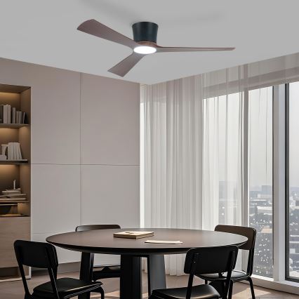 ZEVENTI - LED stmievateľný stropný ventilátor AUREX LED/24W/230V 3000/4000/6000K Wi-Fi Tuya čierna/orech + diaľkové ovládanie