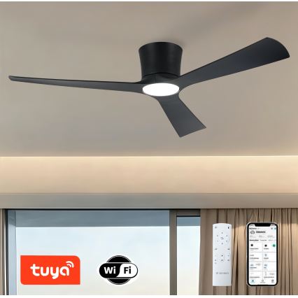 ZEVENTI - LED stmievateľný stropný ventilátor AUREX LED/24W/230V 3000/4000/6000K Wi-Fi Tuya čierny + diaľkové ovládanie