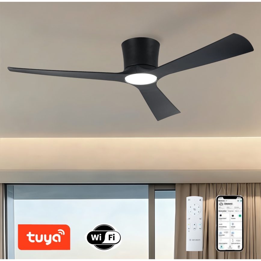 ZEVENTI - LED stmievateľný stropný ventilátor AUREX LED/24W/230V 3000/4000/6000K Wi-Fi Tuya čierny + diaľkové ovládanie