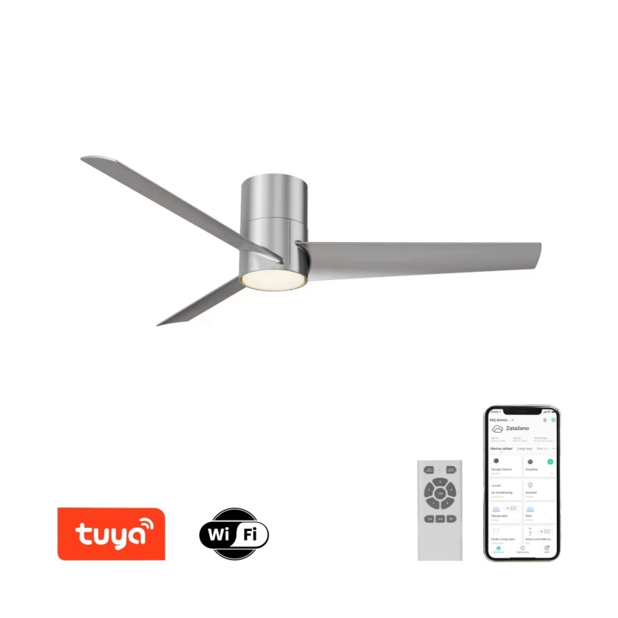 ZEVENTI - LED Stropný ventilátor BARROSA LED/18W/230V 3000/4000/6000K Wi-Fi Tuya matný chróm + diaľkové ovládanie