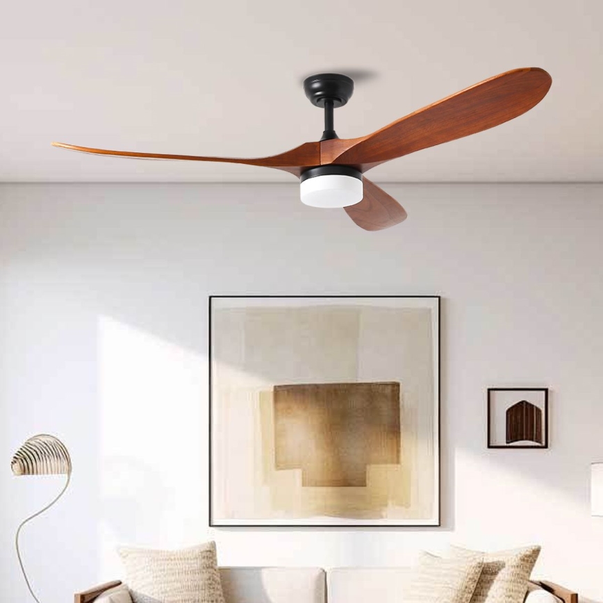 ZEVENTI - LED Stropný ventilátor GINOSA LED/18W/230V 3000-6000K Wi-Fi Tuya čierna/dub + diaľkové ovládanie
