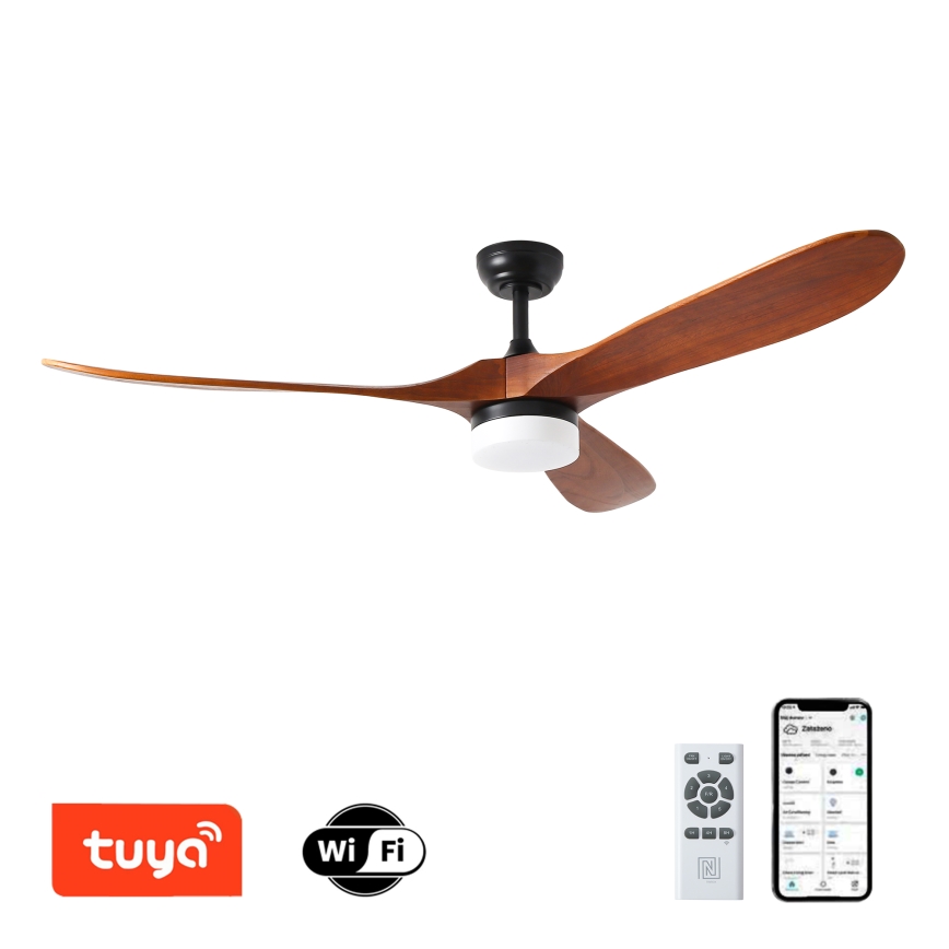 ZEVENTI - LED Stropný ventilátor GINOSA LED/18W/230V 3000-6000K Wi-Fi Tuya čierna/dub + diaľkové ovládanie