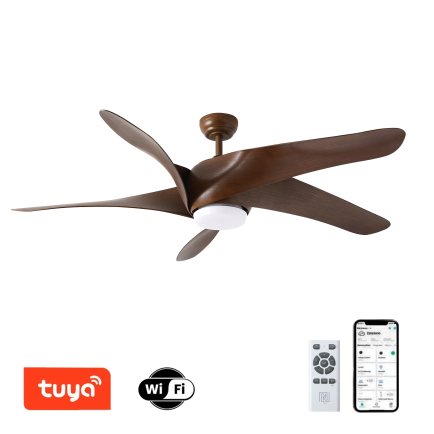 ZEVENTI - LED Stmievateľný stropný ventilátor LUCCA LED/18W/230V 3000-6000K Wi-Fi Tuya hnedá + diaľkové ovládanie