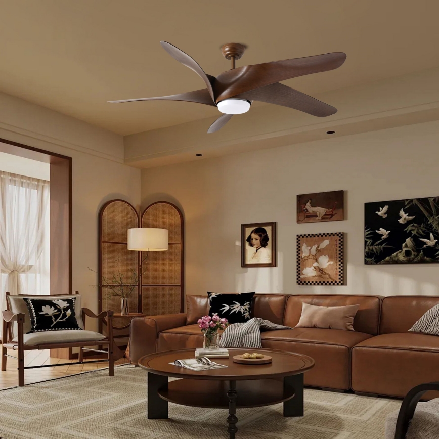 ZEVENTI - LED Stmievateľný stropný ventilátor LUCCA LED/18W/230V 3000-6000K Wi-Fi Tuya hnedá + diaľkové ovládanie