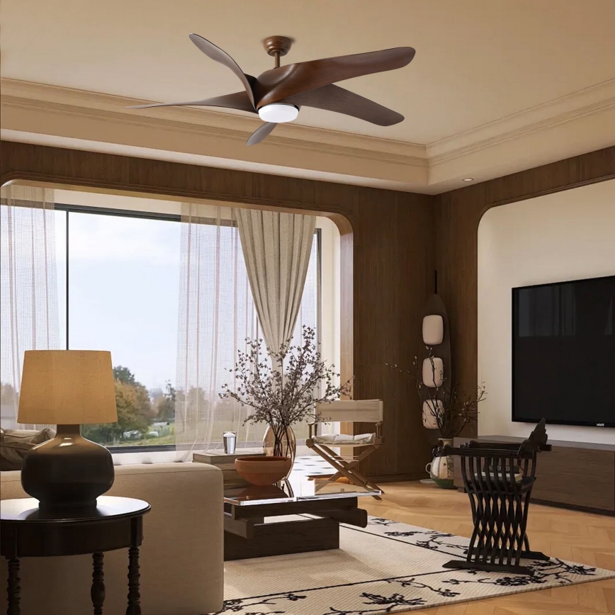 ZEVENTI - LED Stmievateľný stropný ventilátor LUCCA LED/18W/230V 3000-6000K Wi-Fi Tuya hnedá + diaľkové ovládanie