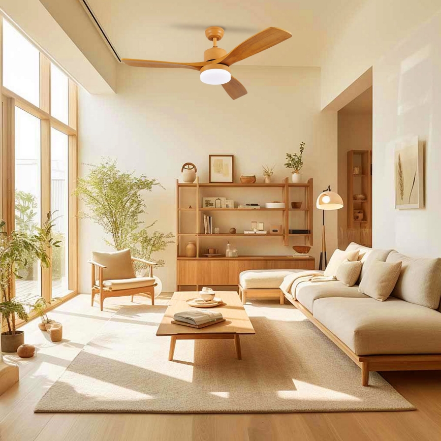 ZEVENTI - LED stropný ventilátor MARE LED/24W/230V 3000/4000/6000K Wi-Fi Tuya dub + diaľkové ovládanie