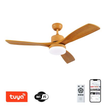 ZEVENTI - LED Stmievateľný stropný ventilátor MARE LED/24W/230V 3000-6000K Wi-Fi Tuya dub + diaľkové ovládanie