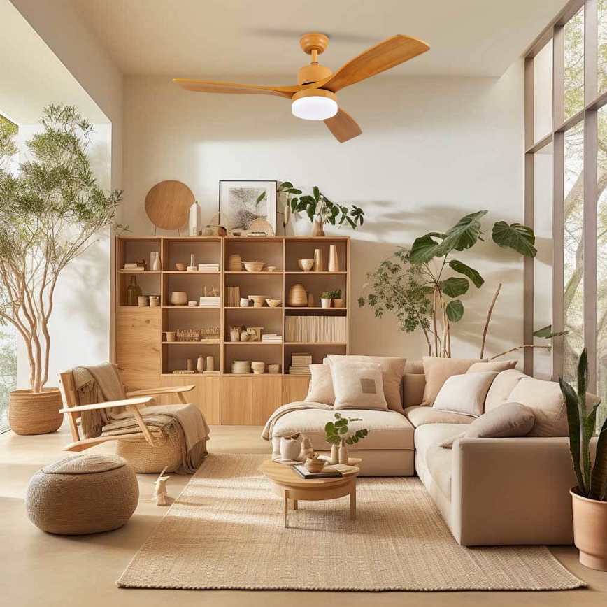 ZEVENTI - LED Stmievateľný stropný ventilátor MARE LED/24W/230V 3000-6000K Wi-Fi Tuya dub + diaľkové ovládanie