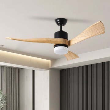 ZEVENTI - LED stropný ventilátor NATURITO LED/18W/230V 3000/4000/6000K Wi-Fi Tuya čierna/dub + diaľkové ovládanie
