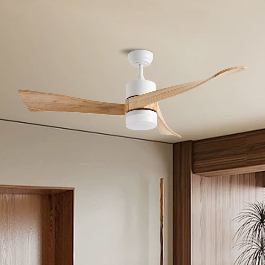 ZEVENTI - LED Stropný ventilátor NATURITO LED/18W/230V 3000-6000K Wi-Fi Tuya biela/dub + diaľkové ovládanie