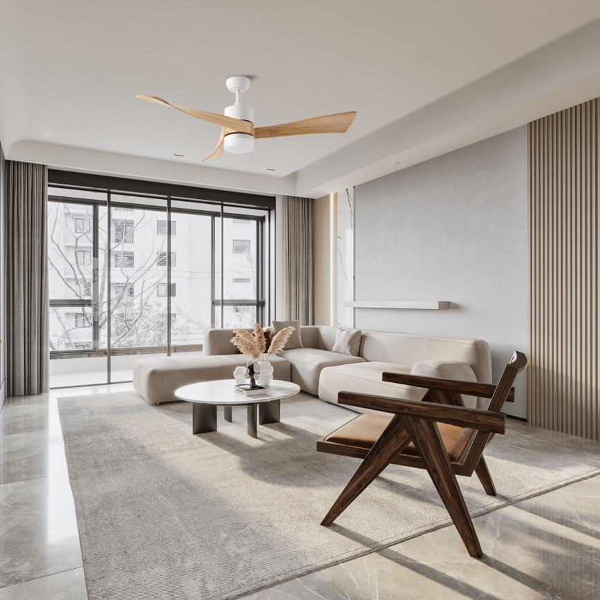 ZEVENTI - LED stropný ventilátor NATURITO LED/18W/230V 3000/4000/6000K Wi-Fi Tuya biela/dub + diaľkové ovládanie