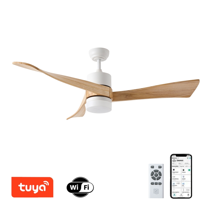 ZEVENTI - LED Stropný ventilátor NATURITO LED/18W/230V 3000-6000K Wi-Fi Tuya biela/dub + diaľkové ovládanie