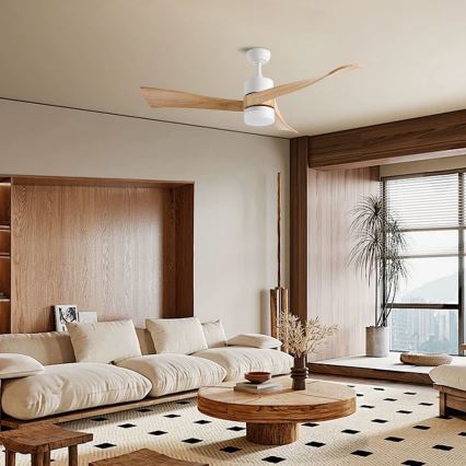 ZEVENTI - LED Stropný ventilátor NATURITO LED/18W/230V 3000-6000K Wi-Fi Tuya biela/dub + diaľkové ovládanie