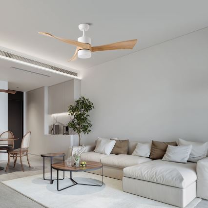 ZEVENTI - LED Stropný ventilátor NATURITO LED/18W/230V 3000-6000K Wi-Fi Tuya biela/dub + diaľkové ovládanie
