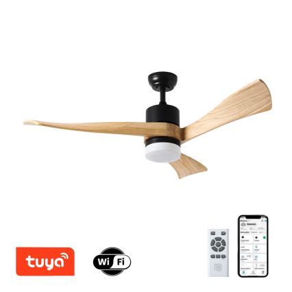 ZEVENTI - LED Stmievateľný stropný ventilátor NATURITO LED/18W/230V 3000-6000K Wi-Fi Tuya čierna/dub + diaľkové ovládanie