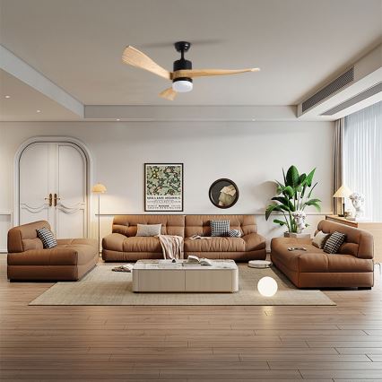 ZEVENTI - LED Stmievateľný stropný ventilátor NATURITO LED/18W/230V 3000-6000K Wi-Fi Tuya čierna/dub + diaľkové ovládanie