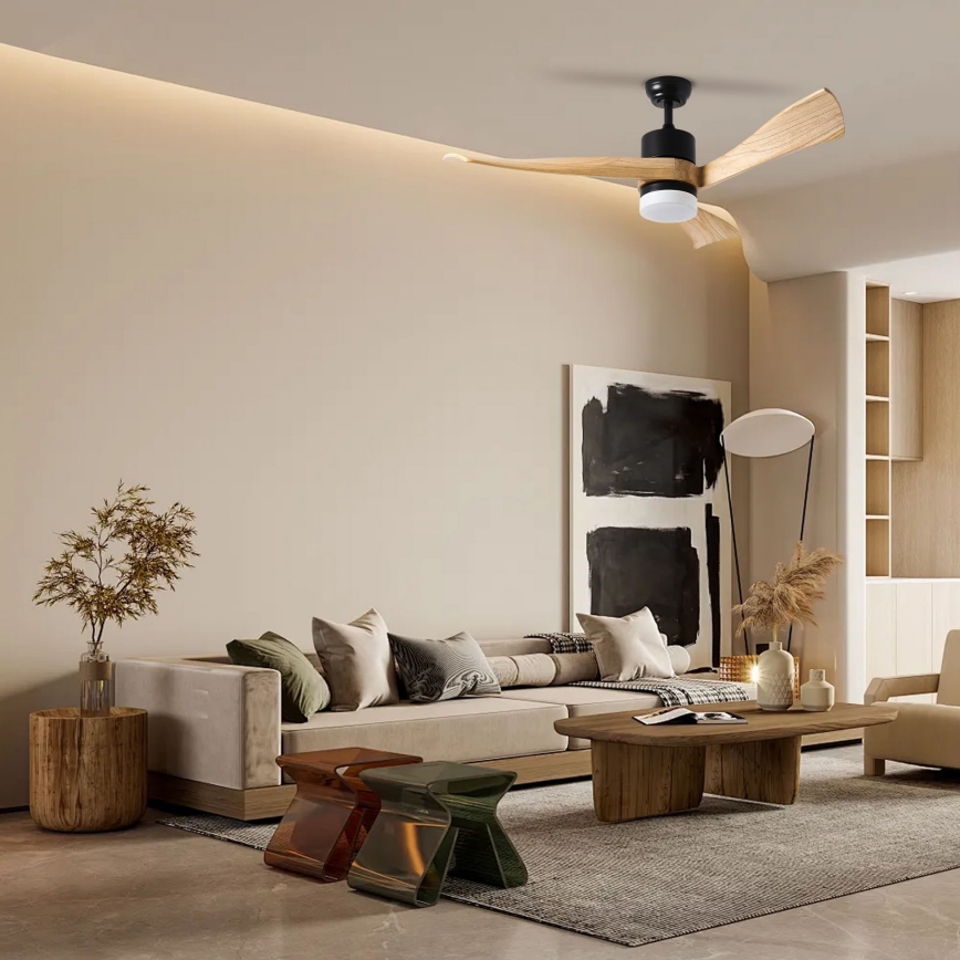 ZEVENTI - LED Stmievateľný stropný ventilátor NATURITO LED/18W/230V 3000-6000K Wi-Fi Tuya čierna/dub + diaľkové ovládanie