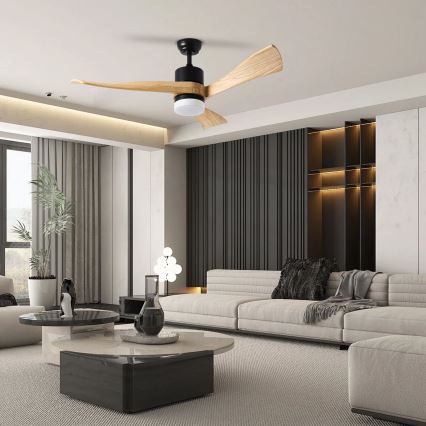 ZEVENTI - LED stropný ventilátor NATURITO LED/18W/230V 3000/4000/6000K Wi-Fi Tuya čierna/dub + diaľkové ovládanie