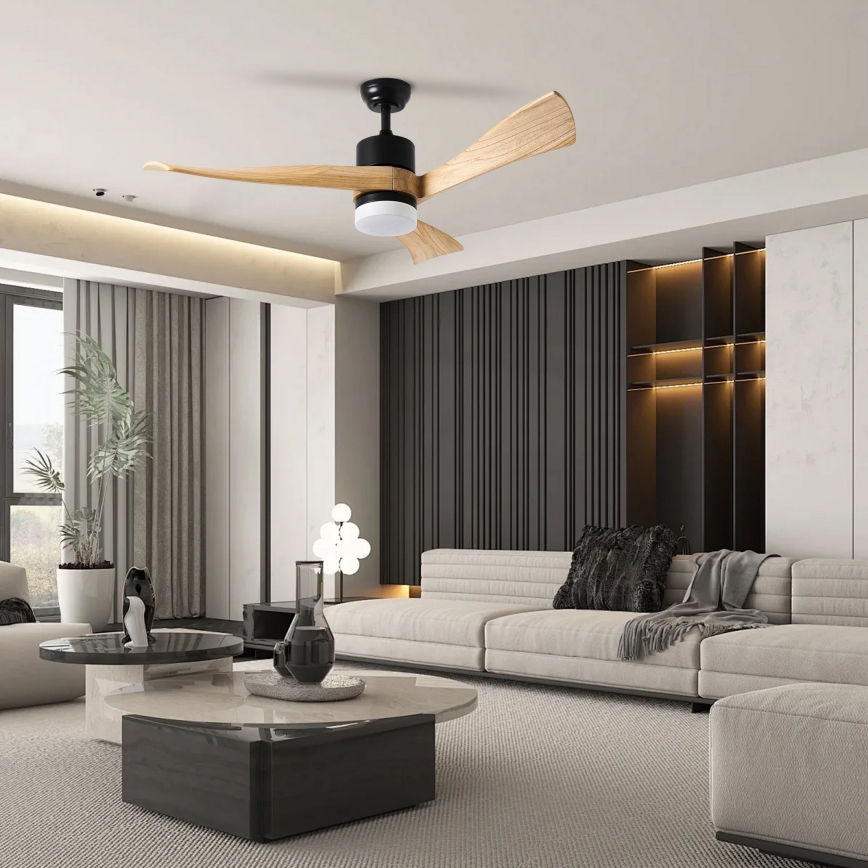 ZEVENTI - LED stropný ventilátor NATURITO LED/18W/230V 3000/4000/6000K Wi-Fi Tuya čierna/dub + diaľkové ovládanie