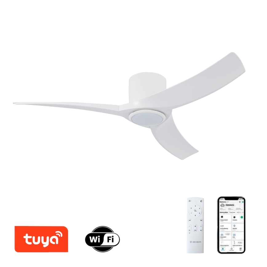 ZEVENTI - stmievateľný LED stropný ventilátor ORBITO LED/24W/230V 3000/4000/6000K Wi-Fi Tuya biela + diaľkové ovládanie