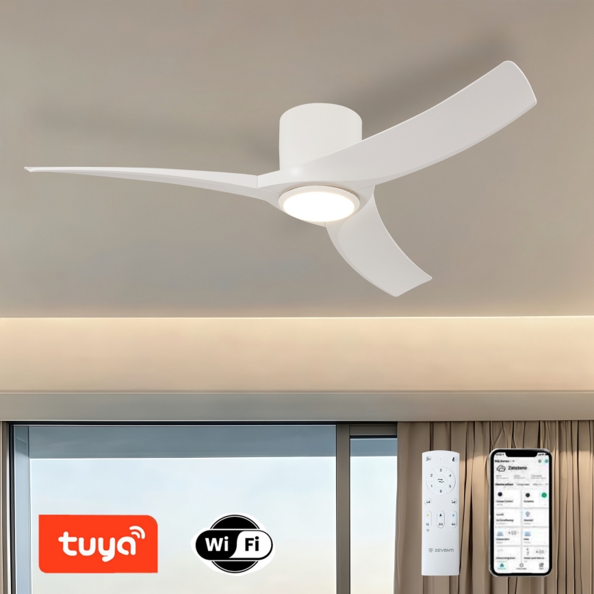 ZEVENTI - stmievateľný LED stropný ventilátor ORBITO LED/24W/230V 3000/4000/6000K Wi-Fi Tuya biela + diaľkové ovládanie