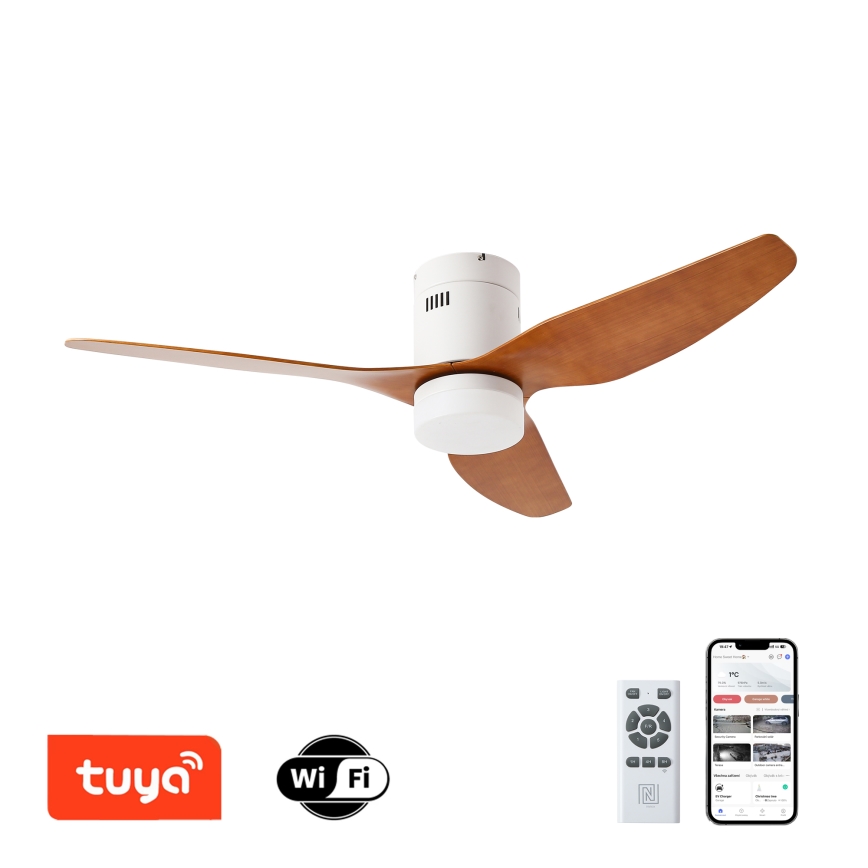 ZEVENTI - LED Stmievateľný stropný ventilátor PADUA LED/18W/230V 3000-6000K Wi-Fi Tuya biela/hnedá + diaľkové ovládanie