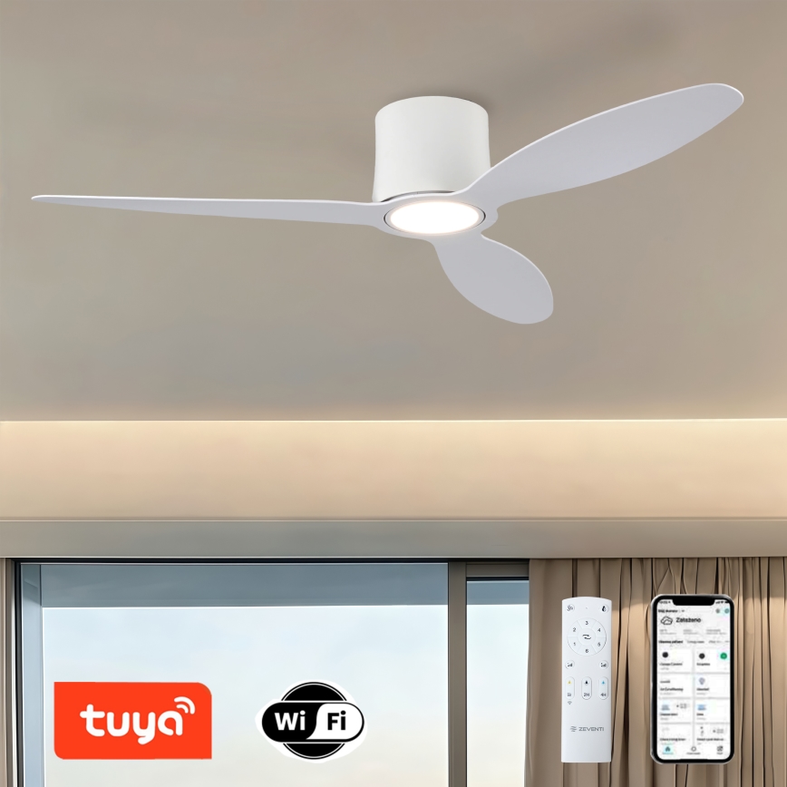 ZEVENTI - LED stmievateľný stropný ventilátor VENTORA LED/24W/230V 3000/4000/6000K Wi-Fi Tuya biela + diaľkové ovládanie