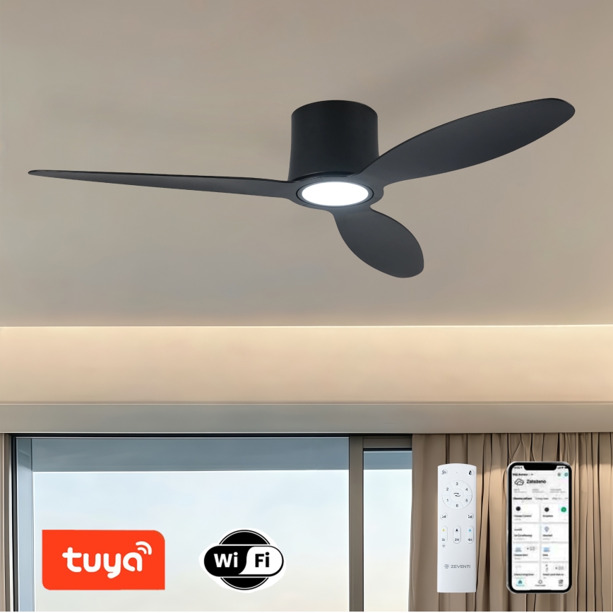 ZEVENTI - stmievateľný LED stropný ventilátor VENTORA LED/24W/230V 3000/4000/6000K Wi-Fi Tuya čierny + diaľkové ovládanie