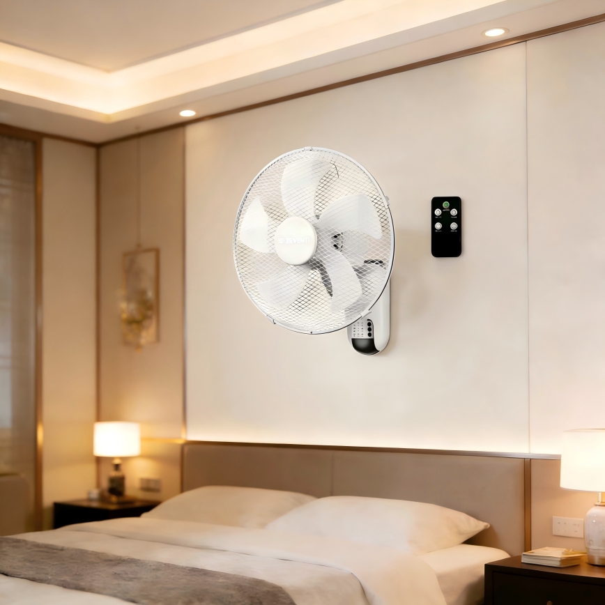 ZEVENTI - Nástenný ventilátor FANNY 45 W/230 V pr. 41 cm biely + diaľkové ovládanie