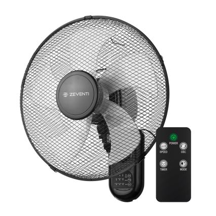 ZEVENTI - Nástenný ventilátor FANNY 45 W/230 V, priemer 41 cm, čierny + diaľkové ovládanie