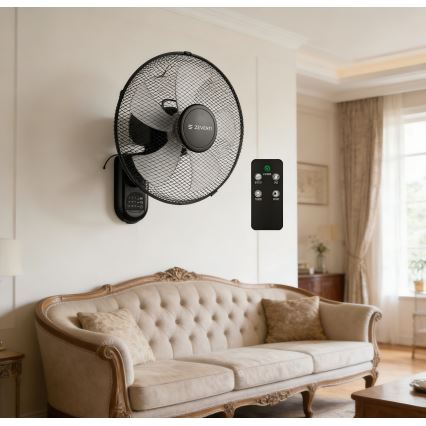 ZEVENTI - Nástenný ventilátor FANNY 45 W/230 V, priemer 41 cm, čierny + diaľkové ovládanie
