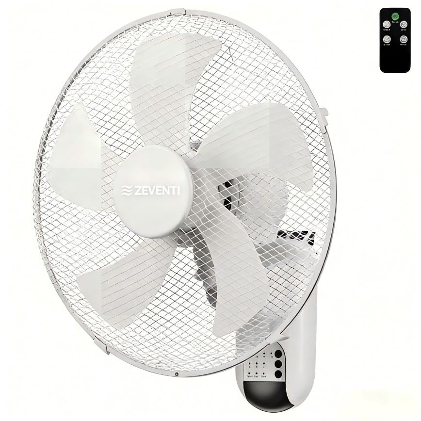 ZEVENTI - Nástenný ventilátor FANNY 45W/230V priemer 41 cm biely + diaľkové ovládanie