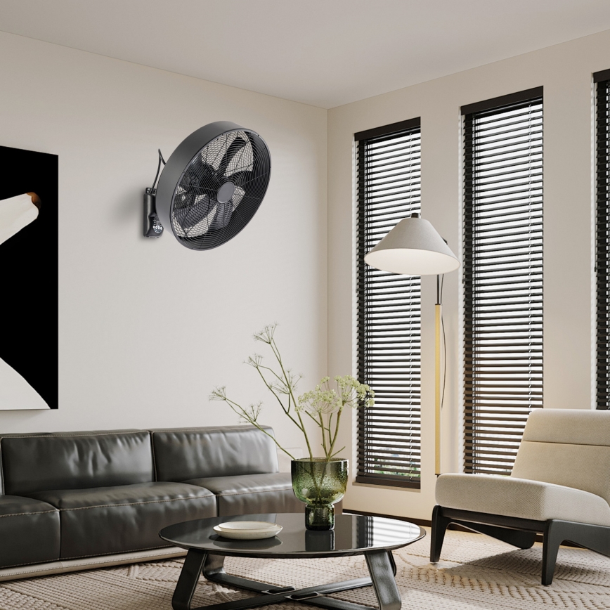 ZEVENTI - Nástenný ventilátor FANNY 50W/230V čierny + diaľkové ovládanie