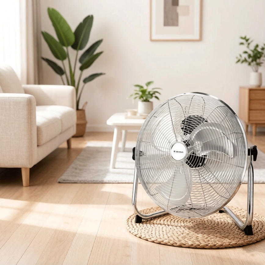 ZEVENTI - Podlahový ventilátor FLOW 60W/230V 44,5 cm lesklý chróm