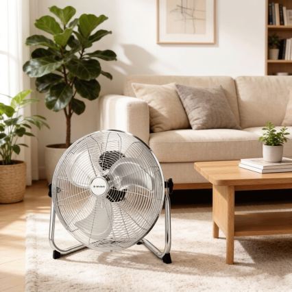 ZEVENTI - Podlahový ventilátor FLOW 60W/230V 44,5 cm lesklý chróm