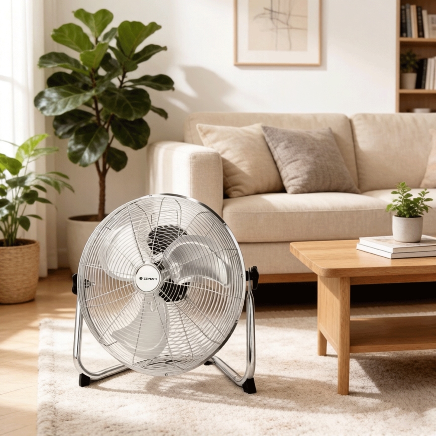 ZEVENTI - Podlahový ventilátor FLOW 60W/230V 44,5 cm lesklý chróm