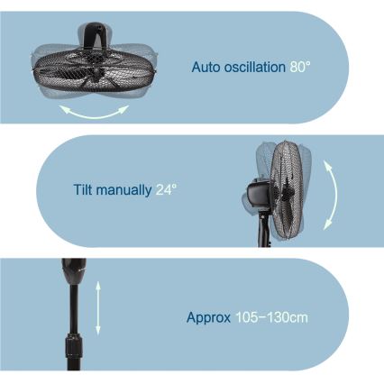 ZEVENTI - Stojanový ventilátor 40 W/230 V, priemer 40 cm, čierny