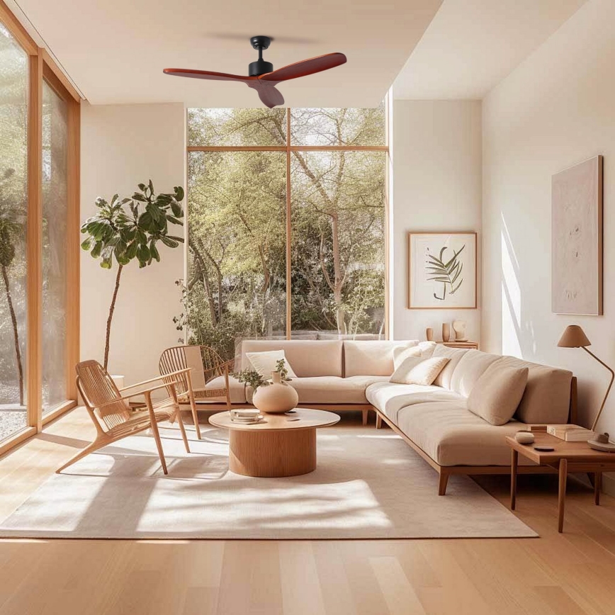 ZEVENTI - Stropný ventilátor CUENCA Wi-Fi Tuya čierna/dub + diaľkové ovládanie