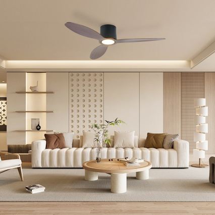 ZEVENTI - LED stmievateľný stropný ventilátor VENTORA LED/24W/230V 3000/4000/6000K Wi-Fi Tuya čierna/orech + diaľkové ovládanie