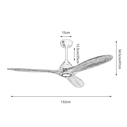 ZEVENTI - Stropný ventilátor LAURIA Wi-Fi Tuya čierna/dub + diaľkové ovládanie