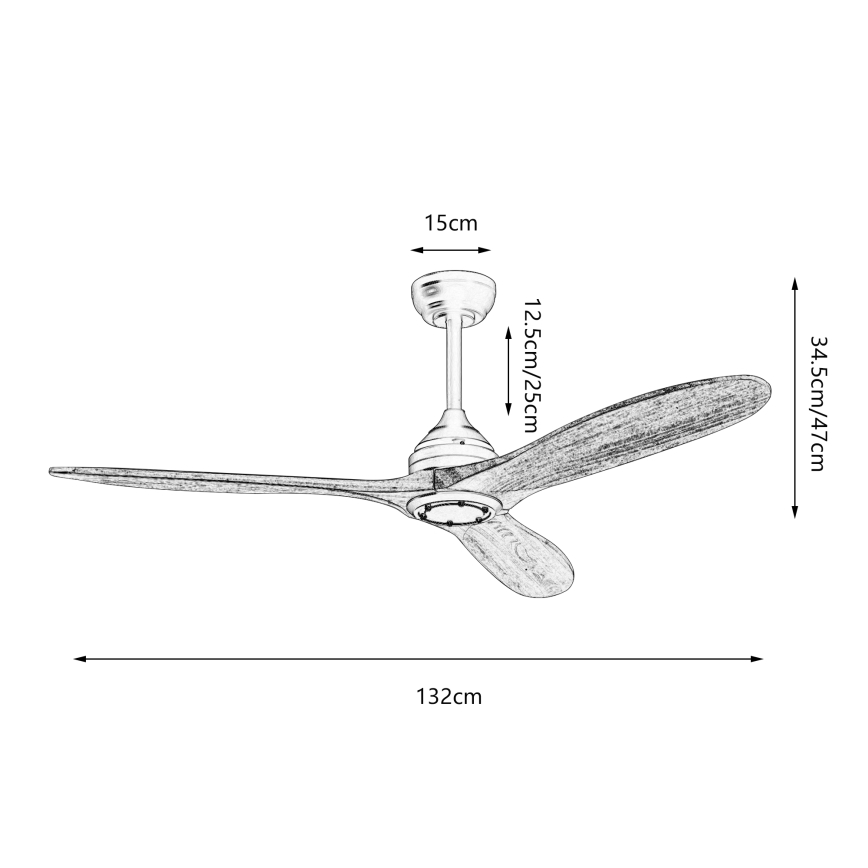ZEVENTI - Stropný ventilátor LAURIA Wi-Fi Tuya čierna/dub + diaľkové ovládanie