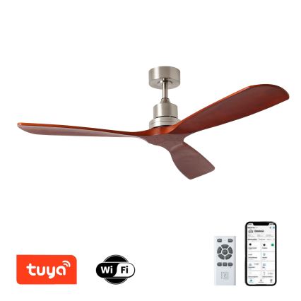 ZEVENTI - Stropný ventilátor LIONI Wi-Fi Tuya matný chróm/dub + diaľkové ovládanie
