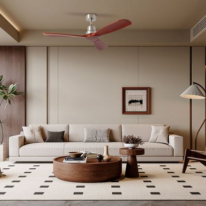 ZEVENTI - Stropný ventilátor LIONI Wi-Fi Tuya matný chróm/dub + diaľkové ovládanie