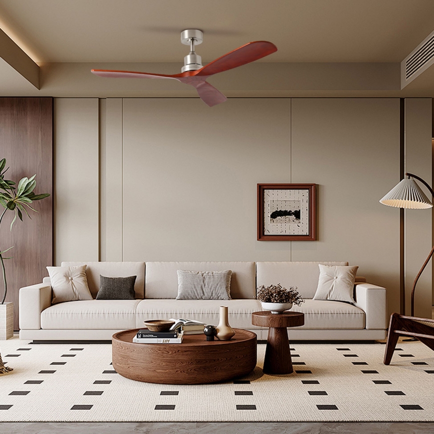 ZEVENTI - Stropný ventilátor LIONI Wi-Fi Tuya matný chróm/dub + diaľkové ovládanie