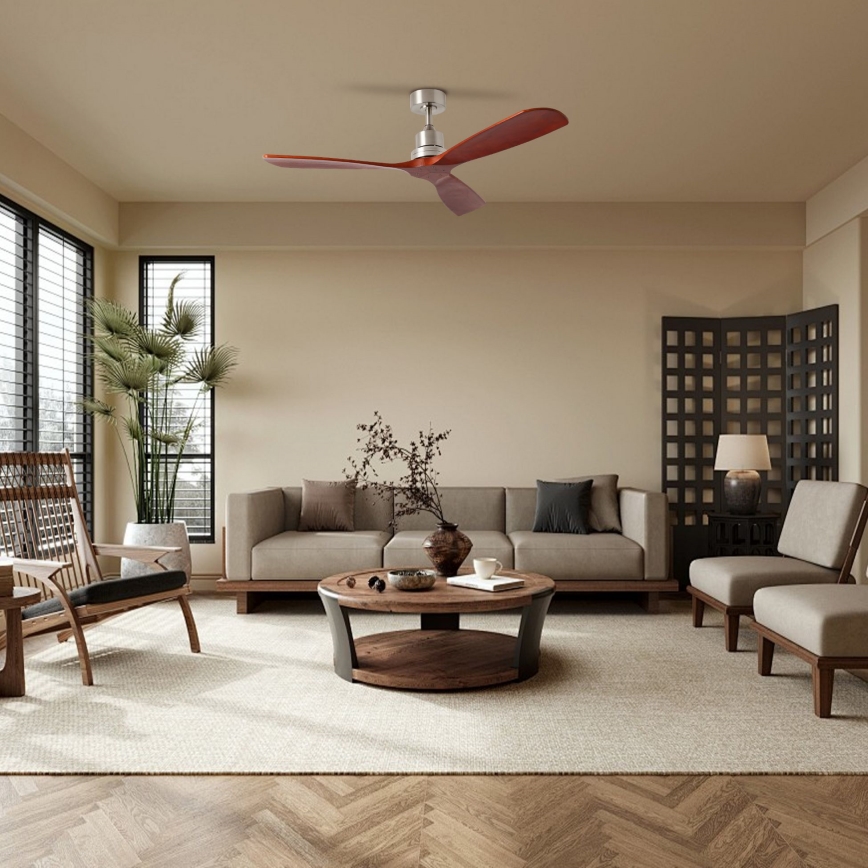 ZEVENTI - Stropný ventilátor LIONI Wi-Fi Tuya matný chróm/dub + diaľkové ovládanie