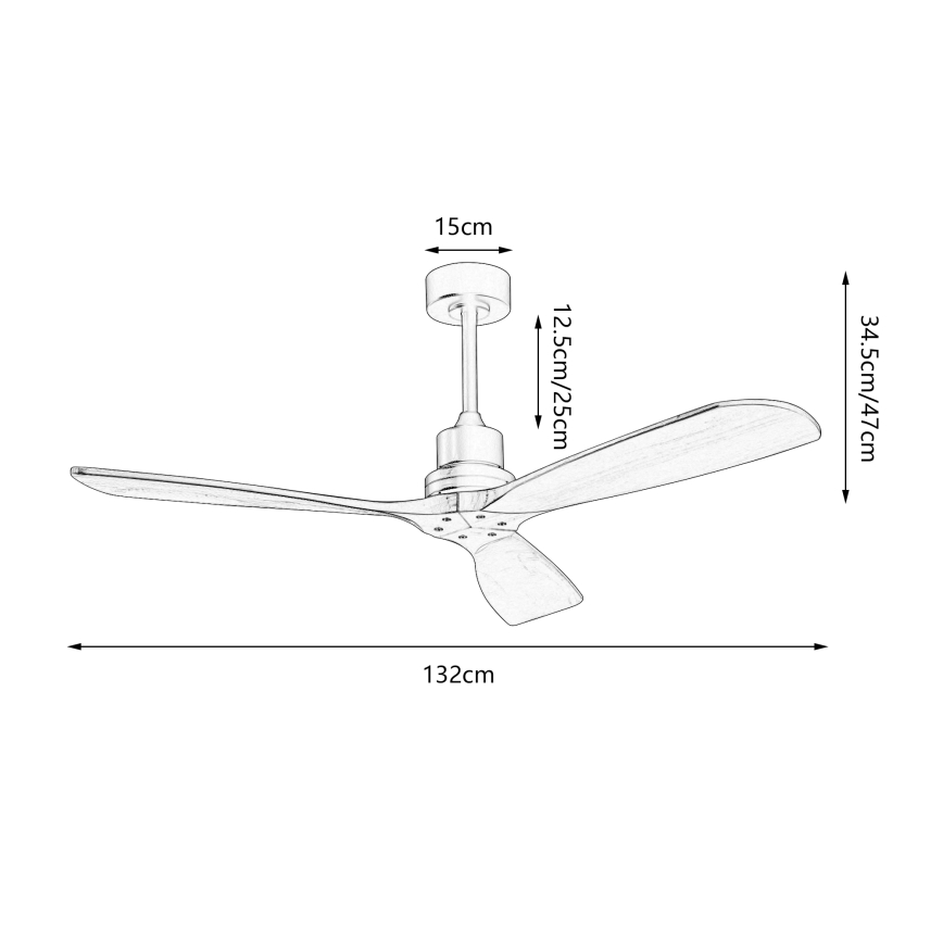 ZEVENTI - Stropný ventilátor LIONI Wi-Fi Tuya matný chróm/dub + diaľkové ovládanie