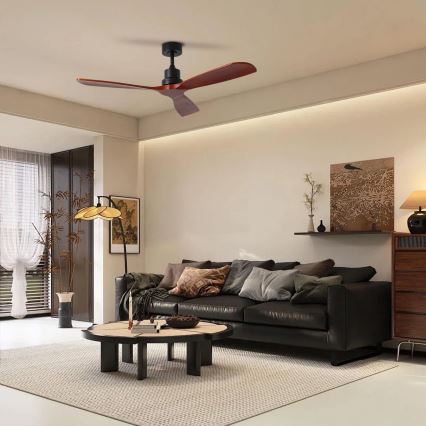 ZEVENTI - Stropný ventilátor LIONI Wi-Fi Tuya čierna/dub + diaľkové ovládanie