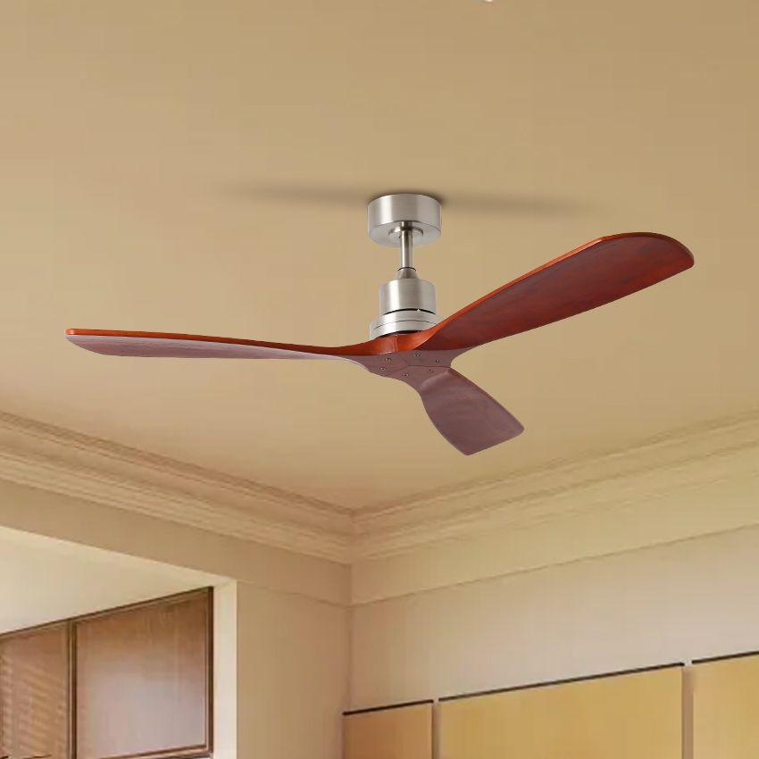 ZEVENTI - Stropný ventilátor LIONI Wi-Fi Tuya matný chróm/dub + diaľkové ovládanie