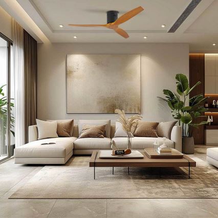 ZEVENTI - Stropný ventilátor SPELLO Wi-Fi Tuya čierny/dub + diaľkové ovládanie